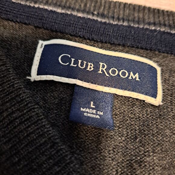 Club Room Merino Wool Blend Sweater Mens Size L Gray Long Sleeve V Neck Pullover - Picture 3 of 8